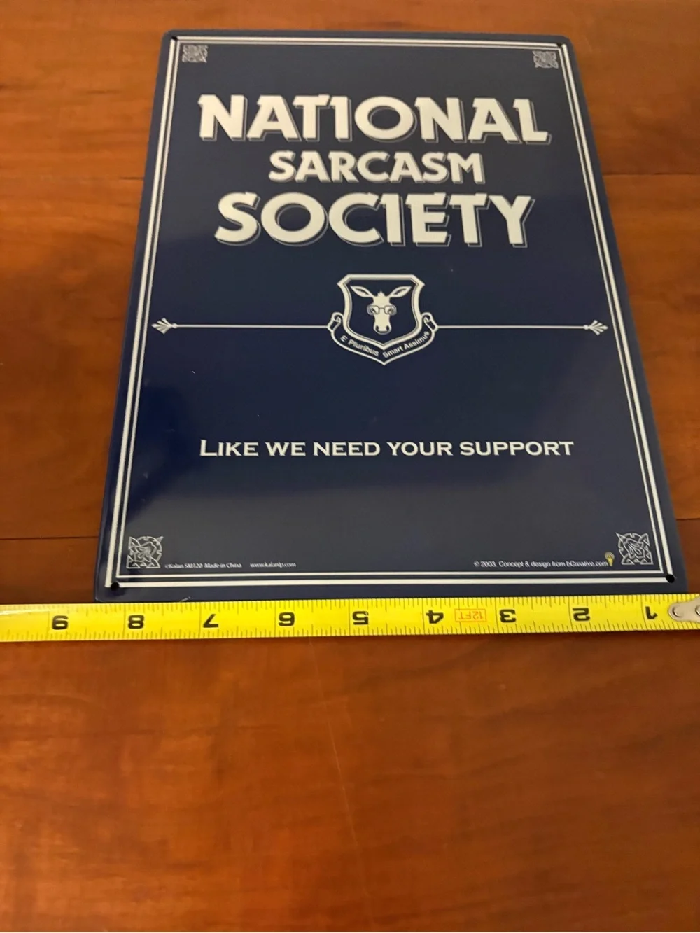 National Sarcasm Society Metal Tin Sign Funny Wall Decor 8x12 Blue